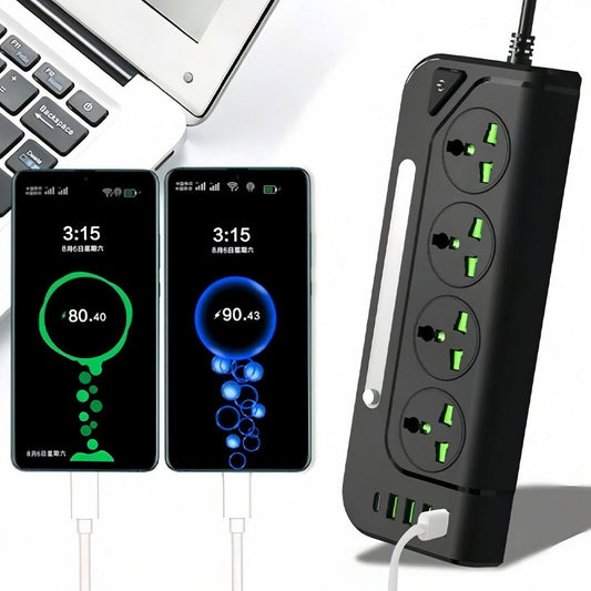 Multiprise 4 Sockets avec 4 Ports USB 1 Type-C 4000W Protection Surcharge et Lampe De Chevet – مقبس طاقة مع منافذ شحن تنزوت