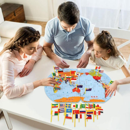 Puzzle Carte du Monde en Bois Pliable avec Drapeaux et Capitales – لعبة تعليمية للأطفال خريطة العالم مع الأعلام والعواصم