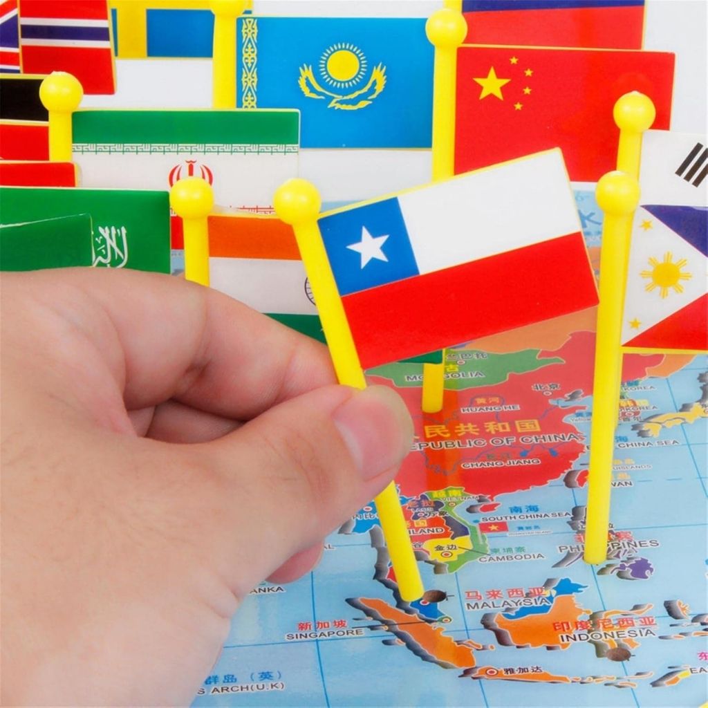 Puzzle Carte du Monde en Bois Pliable avec Drapeaux et Capitales – لعبة تعليمية للأطفال خريطة العالم مع الأعلام والعواصم