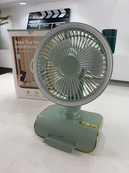 Ventilateur de Bureau Rechargeable Rotatif avec Lumière LED – مروحة مكتب قابلة للشحن