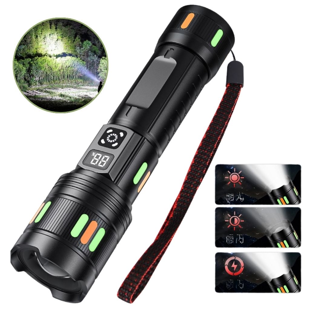 Lampe de Poche LED à Zoom Télescopique avec Bandes Fluorescentes - مصباح يدوي مع زووم تلسكوبي تنزوت