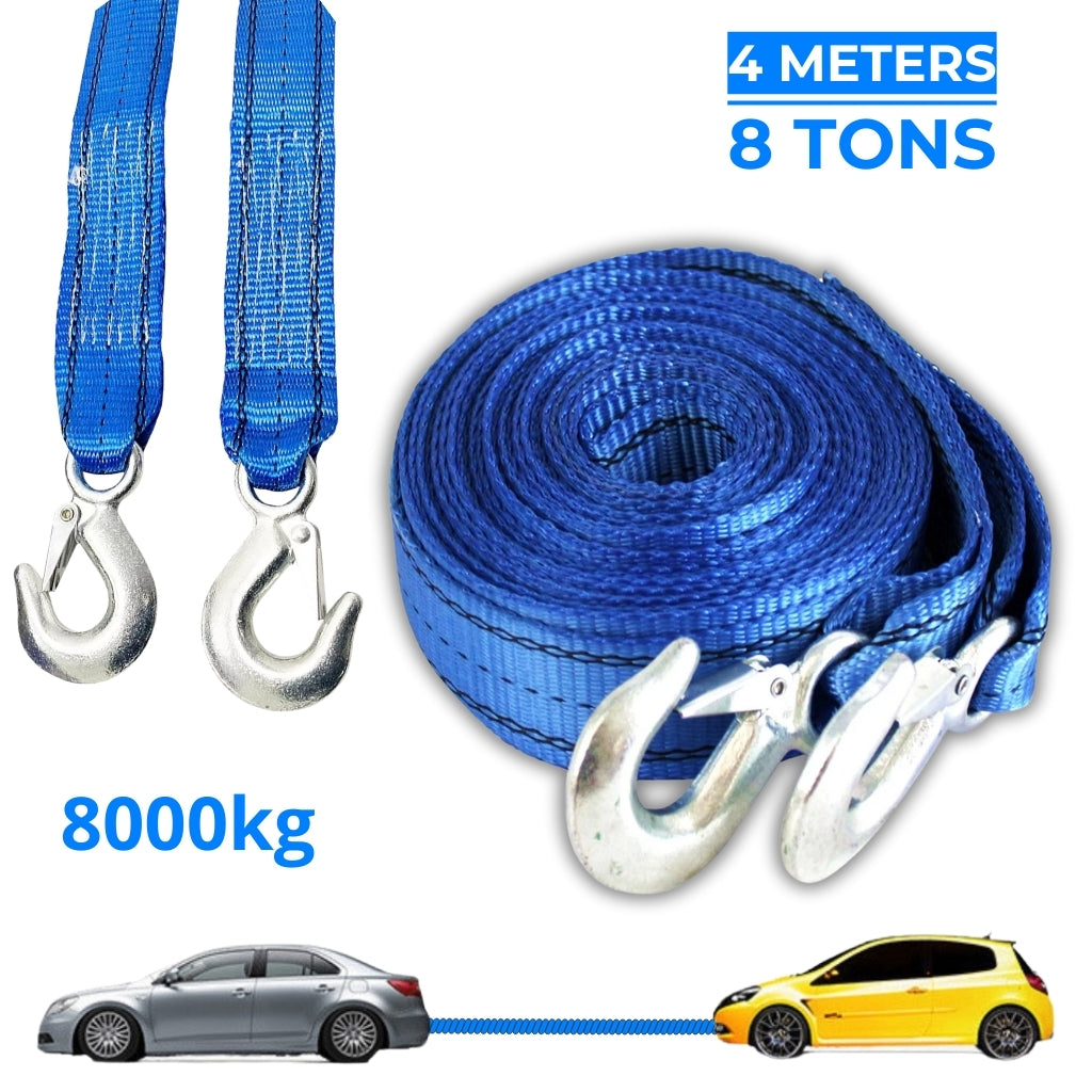 Corde De Remorquage 8 Ton 4m Avec 2 Crochet Pour Voitures – حبل سحب 8 طن بطول 4 متر مع خطافين للسيارات - تنزوت