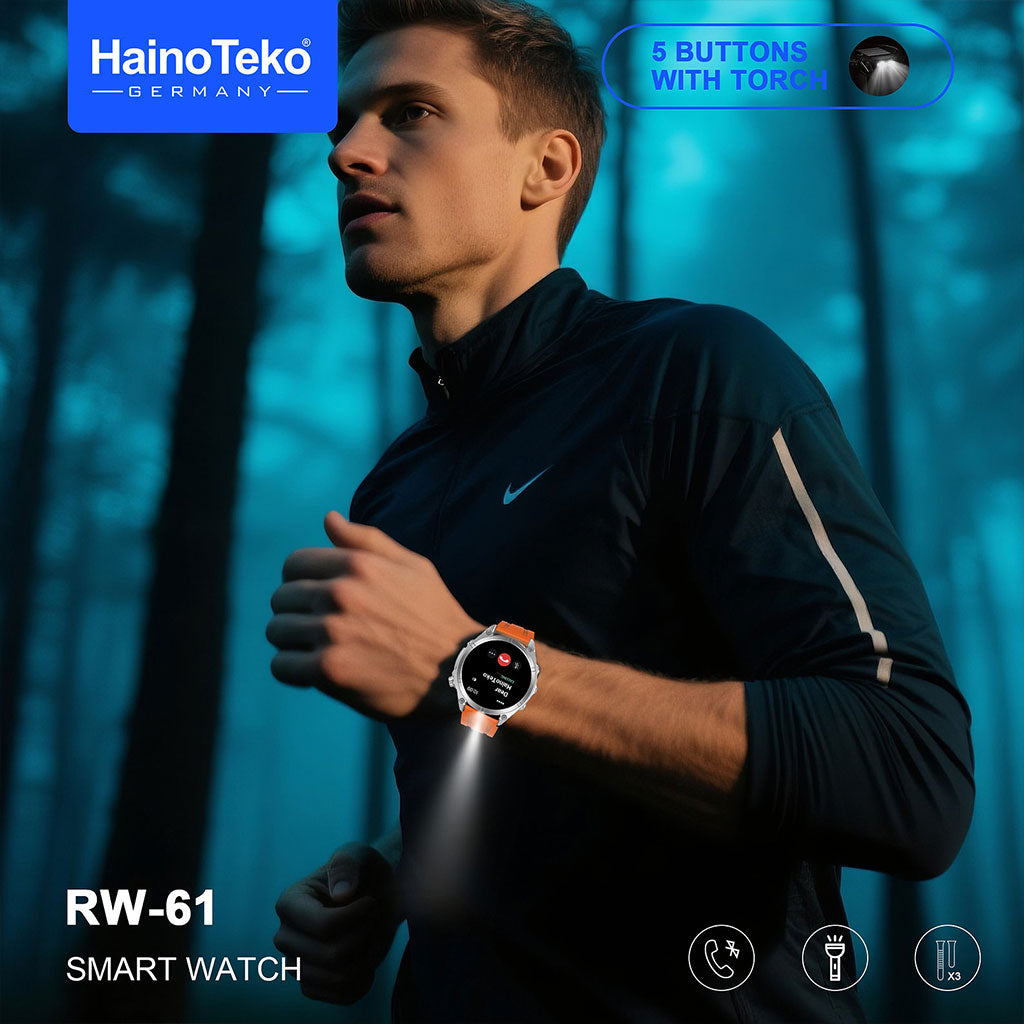 Smartwatch Haino Teko RW-61 avec écran AMOLED lampe de poche intégrée et 3 paires – ساعة ذكية أصلية