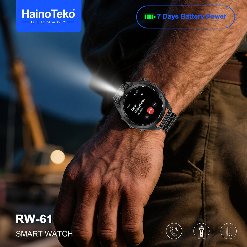Smartwatch Haino Teko RW-61 avec écran AMOLED lampe de poche intégrée et 3 paires – ساعة ذكية أصلية