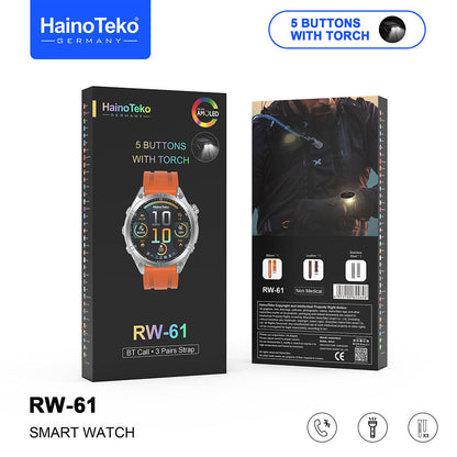 Smartwatch Haino Teko RW-61 avec écran AMOLED lampe de poche intégrée et 3 paires – ساعة ذكية أصلية