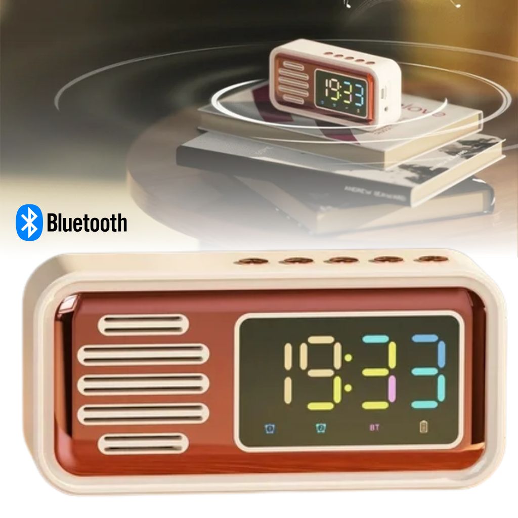 Réveil Bluetooth Rétro avec Haut-Parleur et Fonction IPX5 – ساعة منبه بلوتوث مع مكبر صوت تنزوت