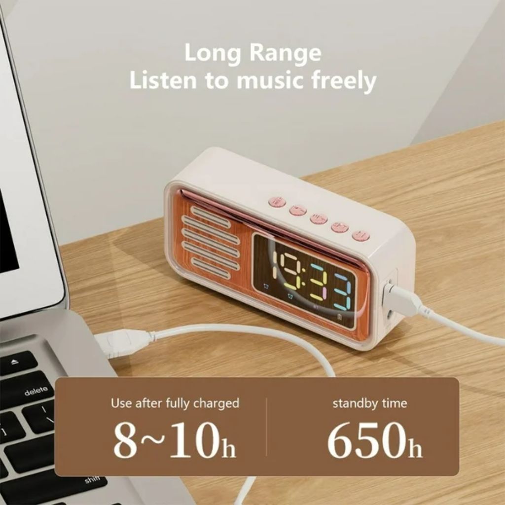 Réveil Bluetooth Rétro avec Haut-Parleur et Fonction IPX5 – ساعة منبه بلوتوث مع مكبر صوت