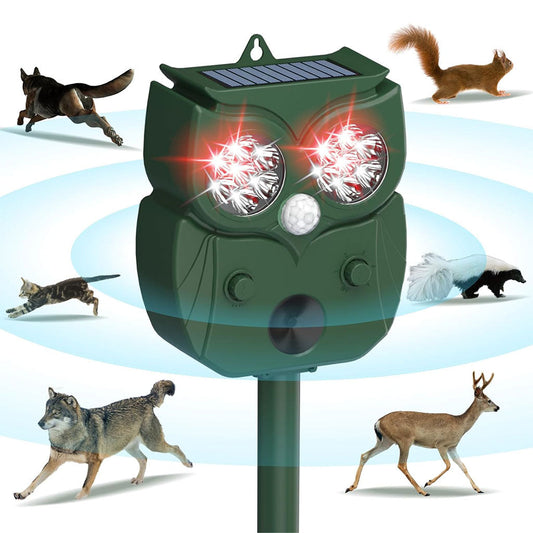 Répulsif pour animaux solaire à ultrasons et parasites en forme d'hibou تنزوت