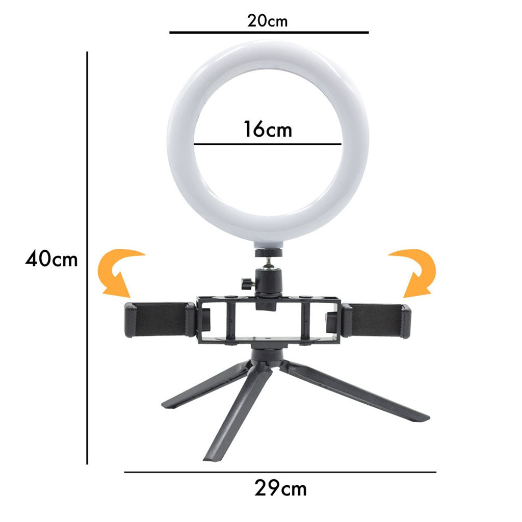 Anneau Selfie LED 20 cm avec 2 Supports Smartphone et 3 Modes d’éclairage