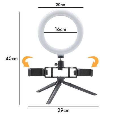 Anneau Selfie LED 20 cm avec 2 Supports Smartphone et 3 Modes d’éclairage