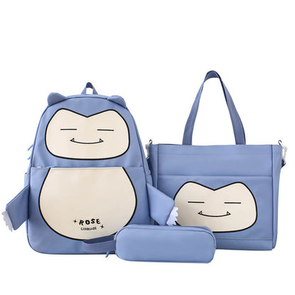 Ensemble de Sacs Snorlax 3Pcs Design Kawaii Bleu – حقيبة مدرسية 3 قطع لون أزرق