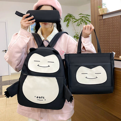 Ensemble de Sacs Snorlax 3Pcs Design Kawaii Noir – حقيبة مدرسية 3 قطع لون أسود تنزوت