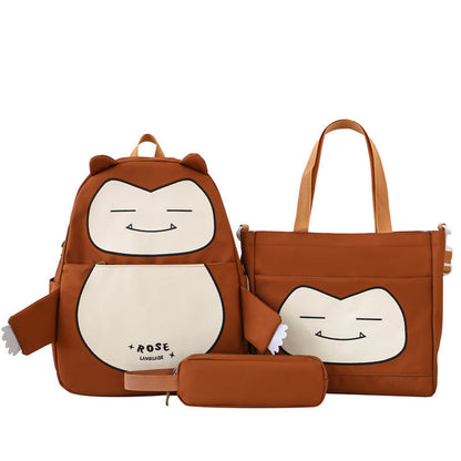 Ensemble de Sacs Snorlax 3Pcs Design Kawaii Marron – حقيبة مدرسية 3 قطع لون بني
