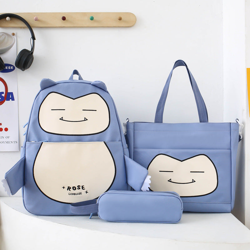 Ensemble de Sacs Snorlax 3Pcs Design Kawaii Bleu – حقيبة مدرسية 3 قطع لون أزرق