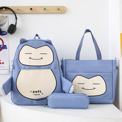 Ensemble de Sacs Snorlax 3Pcs Design Kawaii Bleu – حقيبة مدرسية 3 قطع لون أزرق