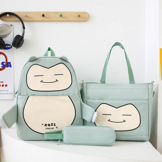 Ensemble de Sacs Snorlax 3Pcs Design Kawaii Vert – حقيبة مدرسية 3 قطع لون أخضر تنزوت