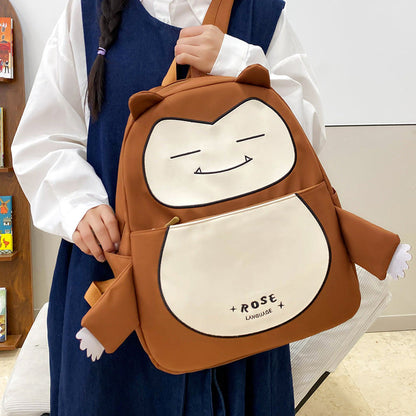 Ensemble de Sacs Snorlax 3Pcs Design Kawaii Marron – حقيبة مدرسية 3 قطع لون بني