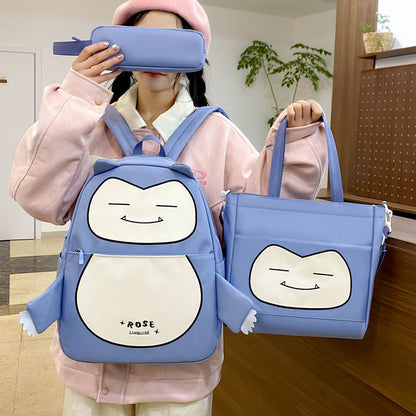 Ensemble de Sacs Snorlax 3Pcs Design Kawaii Bleu – حقيبة مدرسية 3 قطع لون أزرق تنزوت