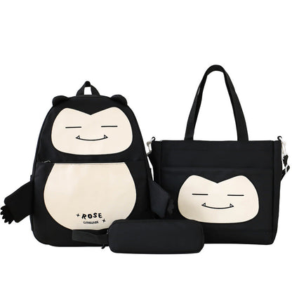 Ensemble de Sacs Snorlax 3Pcs Design Kawaii Noir – حقيبة مدرسية 3 قطع لون أسود