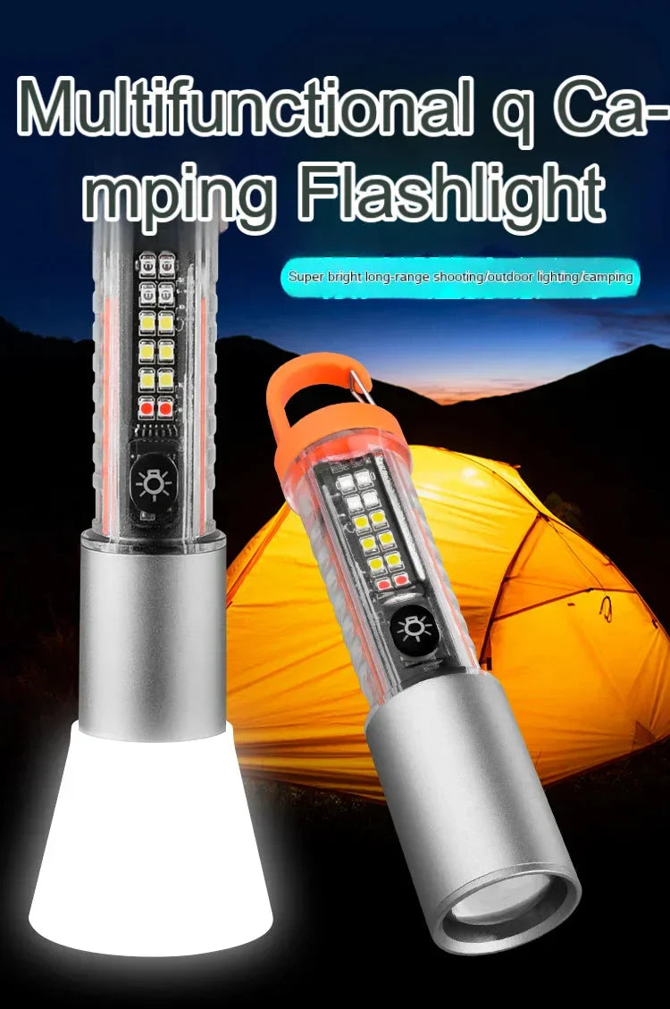 Lampe de Poche LED Multi-Fonction avec Zoom, Laser et 8 Modes d’Éclairage – Torche Étanche pour Camping d’Urgence avec Magnet
