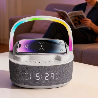 Haut Parleur Bluetooth Portable S301 à LED RGB chargement sans fil 15W – مكبر صوت بلوتوث وشاحن لاسلكي 2في1 - تنزوت