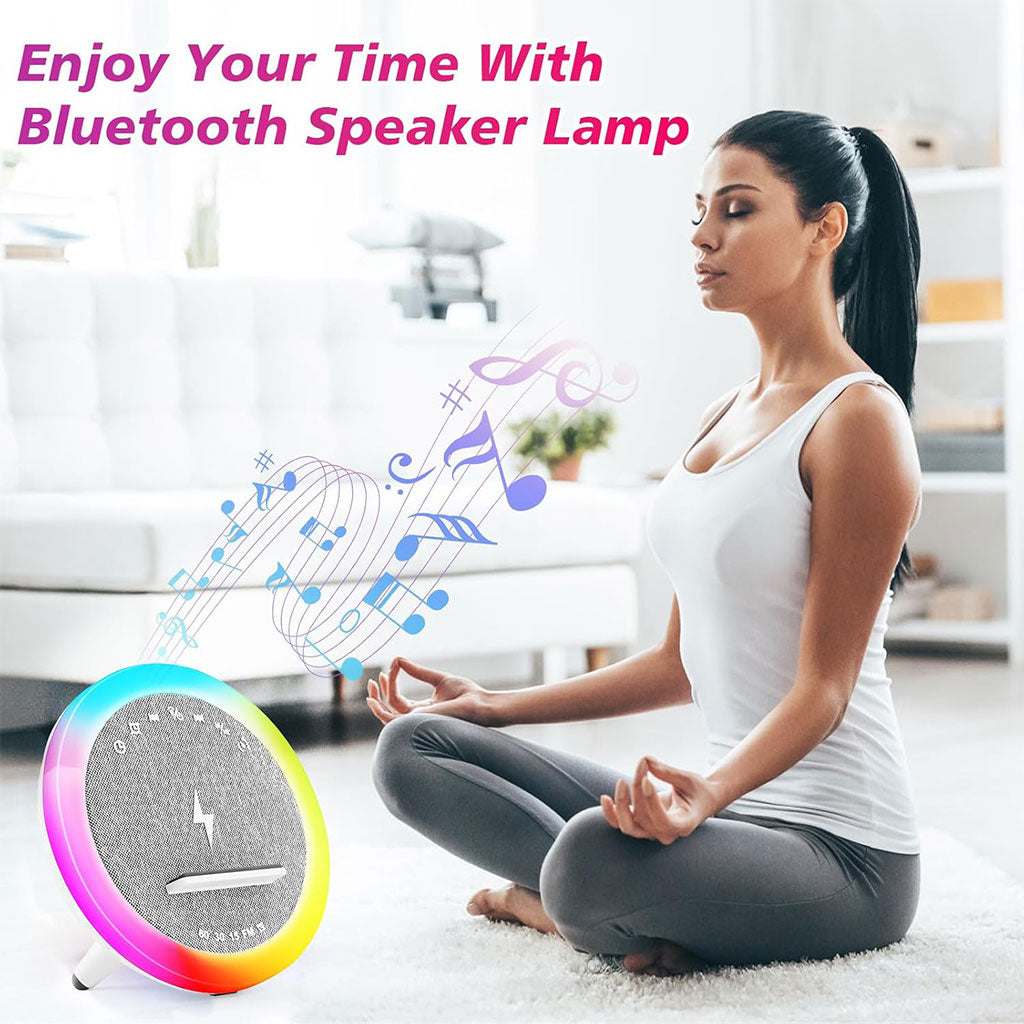 Haut-parleur et Lampe de Chevet avec Lumière d’ambiance RGB et Chargeur Induction 15W – مكبر صوت وشاحن لاسلكي مع إضاءة ملونة