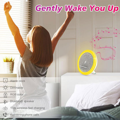 Haut-parleur et Lampe de Chevet avec Lumière d’ambiance RGB et Chargeur Induction 15W – مكبر صوت وشاحن لاسلكي مع إضاءة ملونة