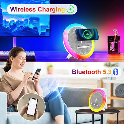 Haut-parleur et Lampe de Chevet avec Lumière d’ambiance RGB et Chargeur Induction 15W – مكبر صوت وشاحن لاسلكي مع إضاءة ملونة