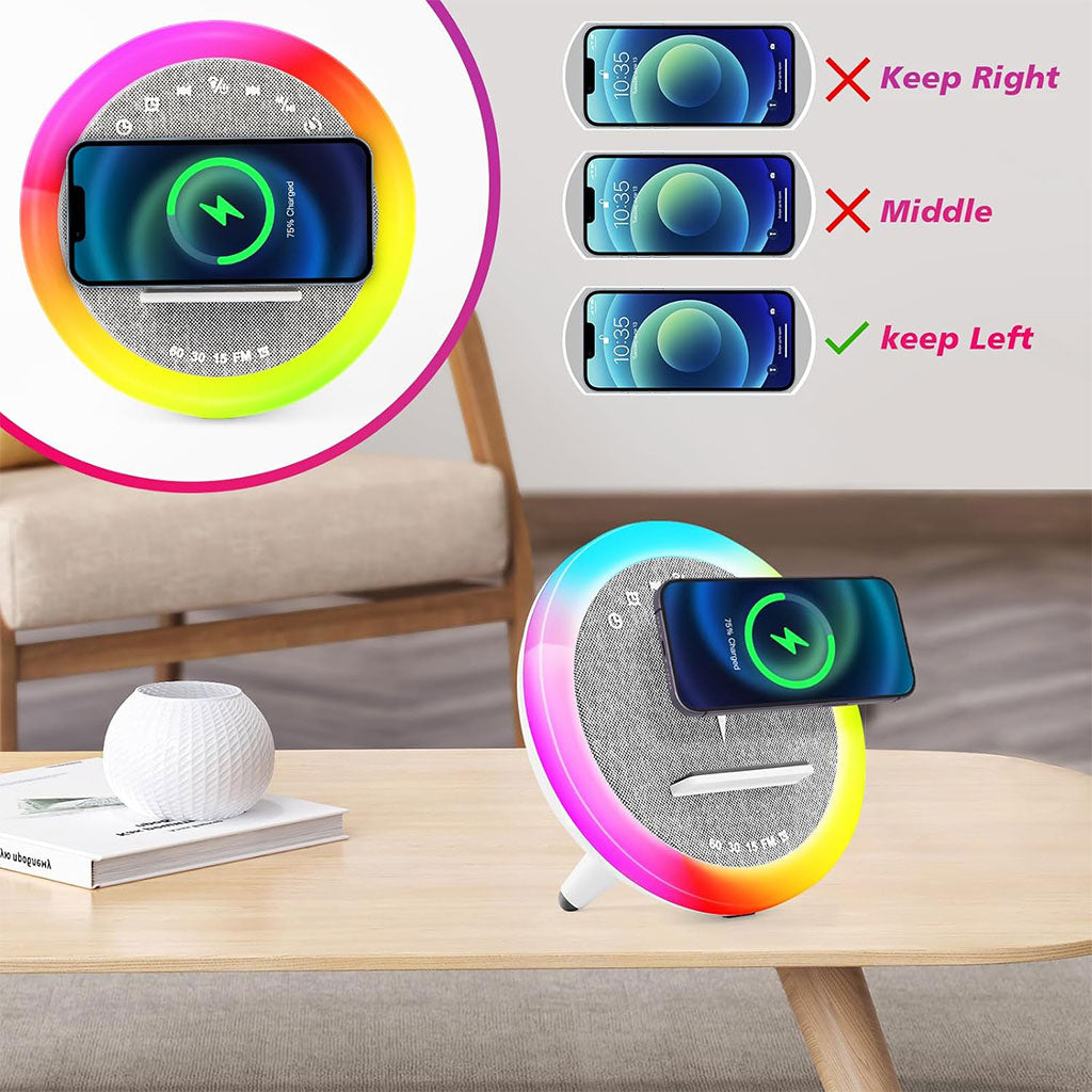 Haut-parleur et Lampe de Chevet avec Lumière d’ambiance RGB et Chargeur Induction 15W – مكبر صوت وشاحن لاسلكي مع إضاءة ملونة