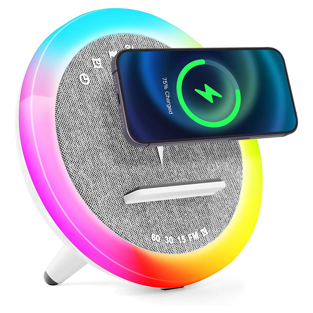 Haut-parleur et Lampe de Chevet avec Lumière d’ambiance RGB et Chargeur Induction 15W – مكبر صوت وشاحن لاسلكي مع إضاءة ملونة