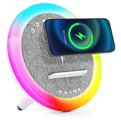 Haut-parleur et Lampe de Chevet avec Lumière d’ambiance RGB et Chargeur Induction 15W – مكبر صوت وشاحن لاسلكي مع إضاءة ملونة