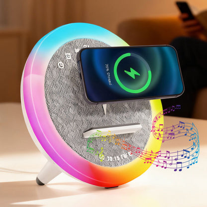 Haut-parleur et Lampe de Chevet avec Lumière d’ambiance RGB et Chargeur Induction 15W – مكبر صوت وشاحن لاسلكي مع إضاءة ملونة - تنزوت