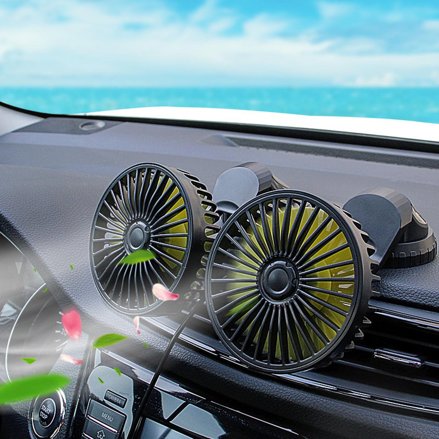 Ventilateur de voiture puissant et silencieux double rotation à 360 -12V