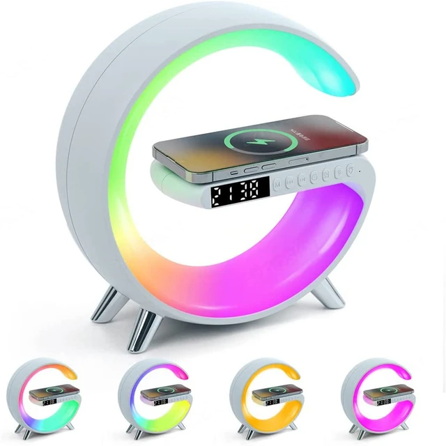Réveil intelligente type G Bluetooth chargement sans fil haut-parleur RGB lumineuses G63-Blanc