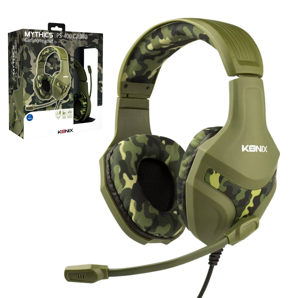 Konix Mythics Casque gaming filaire PS-400 pour console Haut-parleurs 40 mm - Microphone - Motif camouflage vert kaki - تنزوت