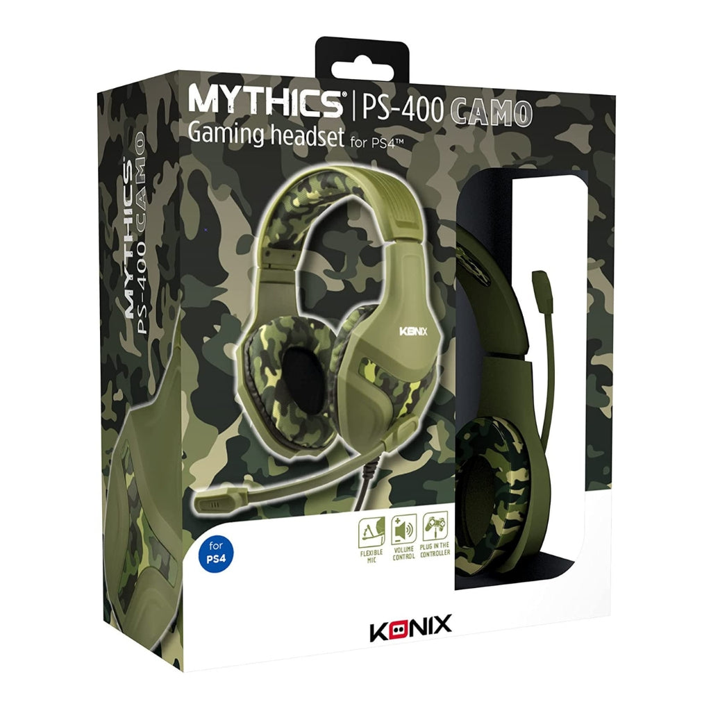 Konix Mythics Casque gaming filaire PS-400 pour console Haut-parleurs 40 mm - Microphone - Motif camouflage vert kaki
