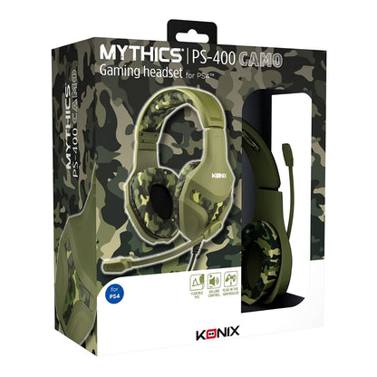 Konix Mythics Casque gaming filaire PS-400 pour console Haut-parleurs 40 mm - Microphone - Motif camouflage vert kaki
