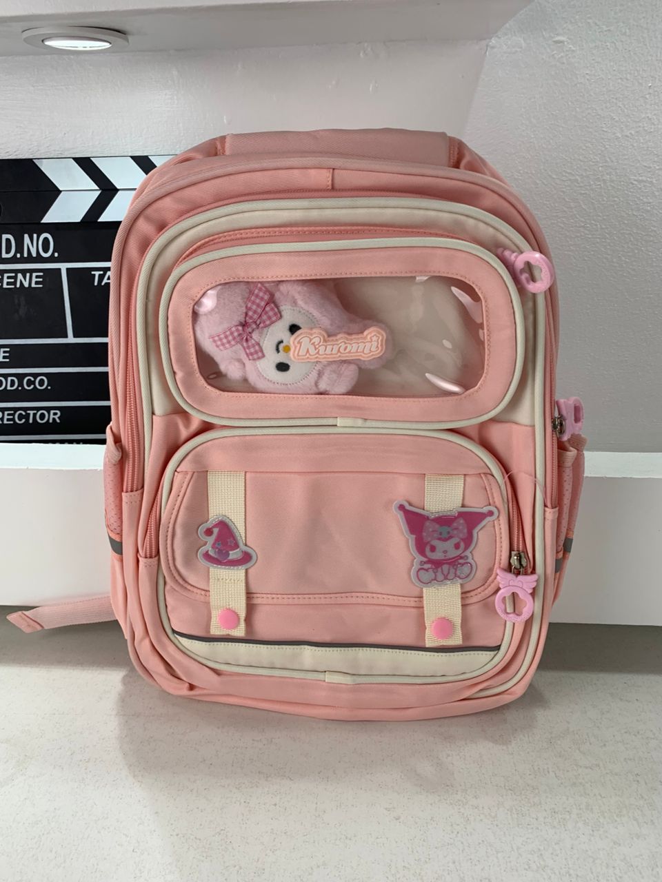 Sac à Dos Enfant Ludique avec Plusieurs Compartiment et un Peluche LM-5122 Rose – حقيبة ظهر للأطفال وردي