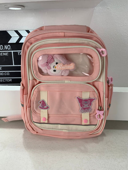 Sac à Dos Enfant Ludique avec Plusieurs Compartiment et un Peluche LM-5122 Rose – حقيبة ظهر للأطفال وردي