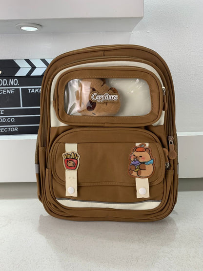 Sac à Dos Enfant Ludique avec Plusieurs Compartiment et un Peluche LM-5122 Marron – حقيبة ظهر للأطفال بني