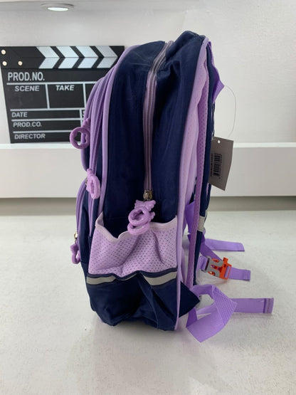 Sac à Dos Enfant Ludique avec Plusieurs Compartiment et un Peluche LM-5122 Bleu Nuit et Mauve – حقيبة ظهر للأطفال أزرق ليلي وبنفسجي