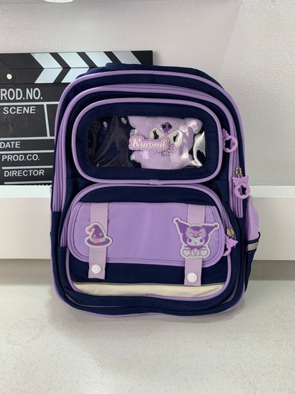 Sac à Dos Enfant Ludique avec Plusieurs Compartiment et un Peluche LM-5122 Bleu Nuit et Mauve – حقيبة ظهر للأطفال أزرق ليلي وبنفسجي