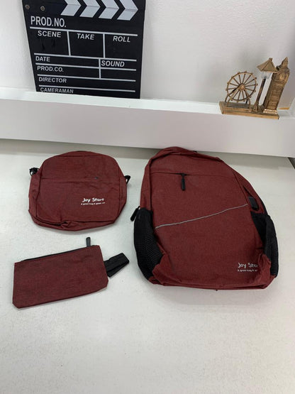 Sac à dos homme avec sac bandoulière et trousse 3en1 rouge 2755-8 – محفظة ظهر رجالية 3 قطع أحمر
