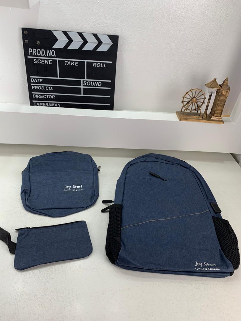 Sac à dos homme avec sac bandoulière et trousse 3en1 bleu 2755-8 – محفظة ظهر رجالية 3 قطع أزرق