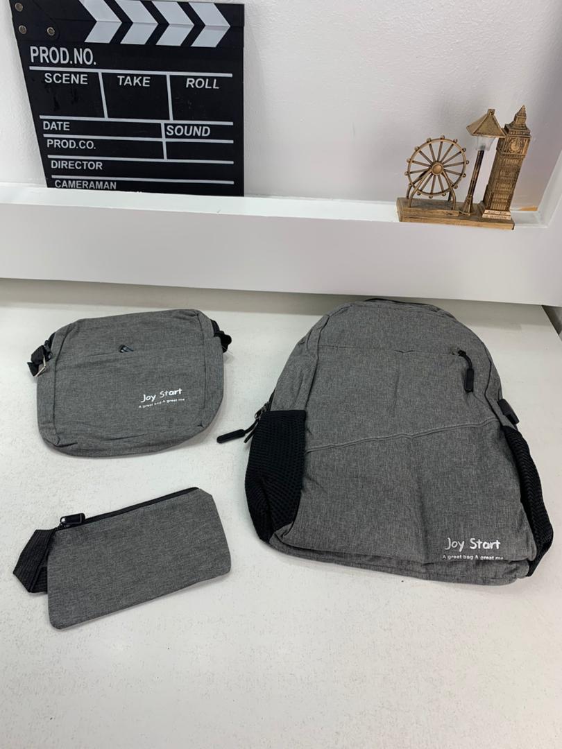 Sac à dos homme avec sac bandoulière et trousse 3en1 gris 2755-8 – محفظة ظهر رجالية 3 قطع رمادي
