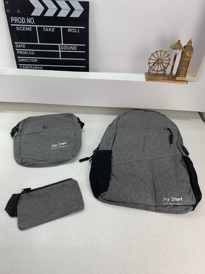 Sac à dos homme avec sac bandoulière et trousse 3en1 gris 2755-8 – محفظة ظهر رجالية 3 قطع رمادي