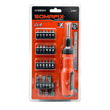 مطقم مفك براغي من 25 قطعة – Tournevis Cliquet SOMAFIX SFX5358 Coffret 25 Pièces en Acier Cr-V تنزوت