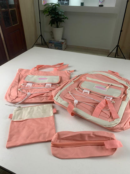 Ensemble de sacs d’école Kawai pour adolescents 4Pcs GUORANCHAO Rose – محفظة 4 قطع كاواي وردي