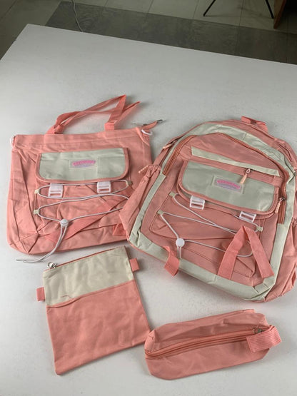 Ensemble de sacs d’école Kawai pour adolescents 4Pcs GUORANCHAO Rose – محفظة 4 قطع كاواي وردي