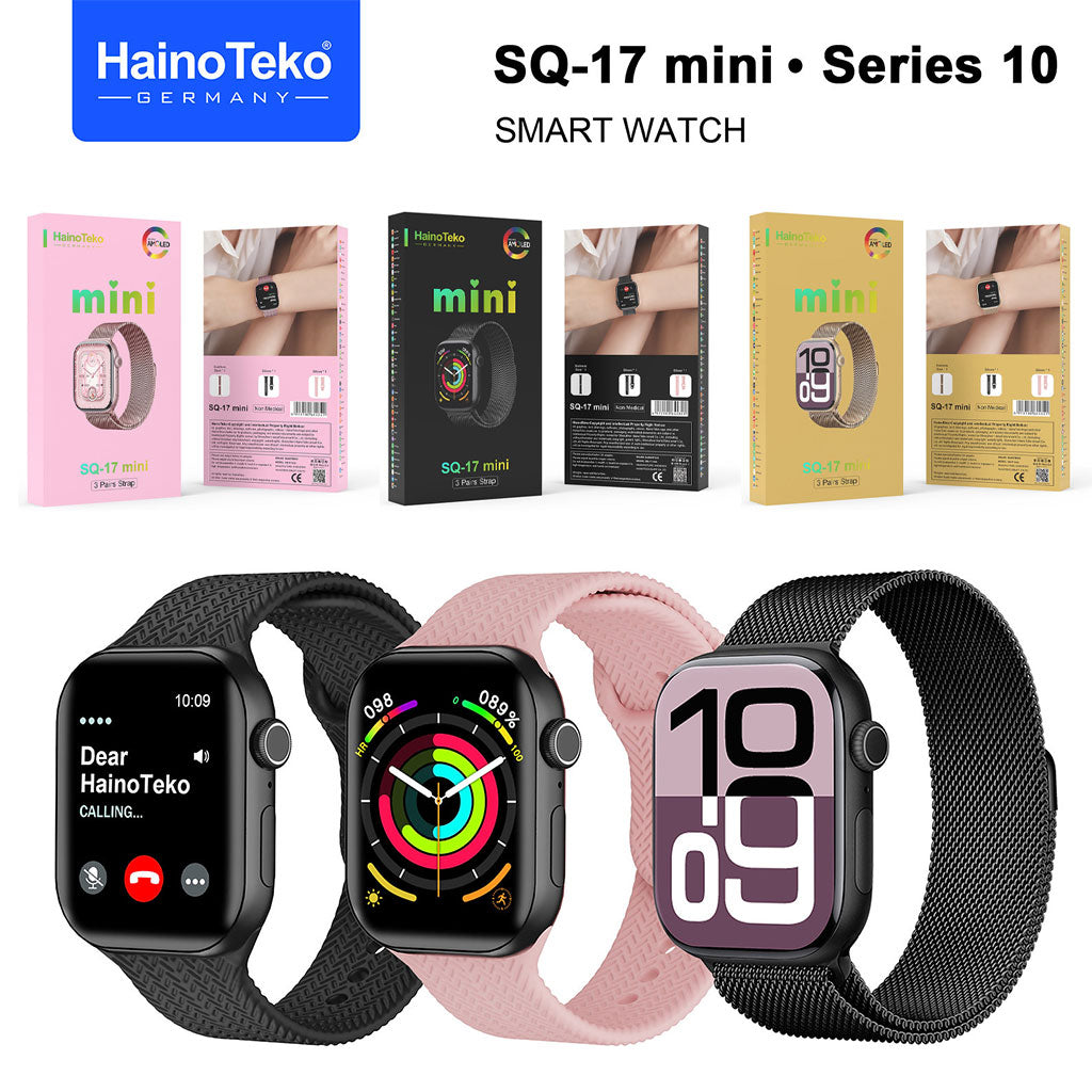 HainoTeko SQ-17 Mini Smart Watch Series 10 AMOLED avec 3 Bracelets – ساعة ذكية أصلية للنساء تنزوت